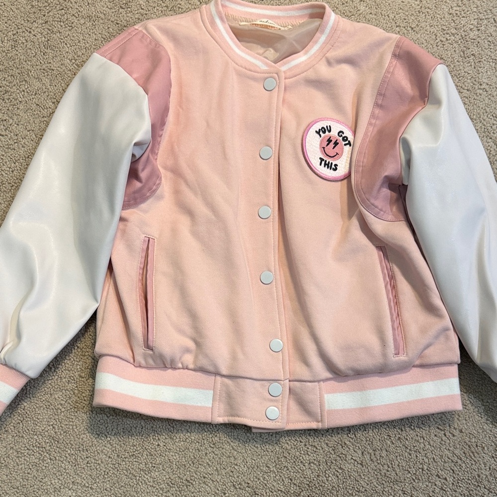 Chic Pink and White Kids BomberJacket size 8-9
